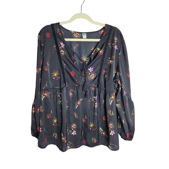Old Navy women's peasant top XL dark floral boho festival witchy velvet accents - Picture 1 of 7